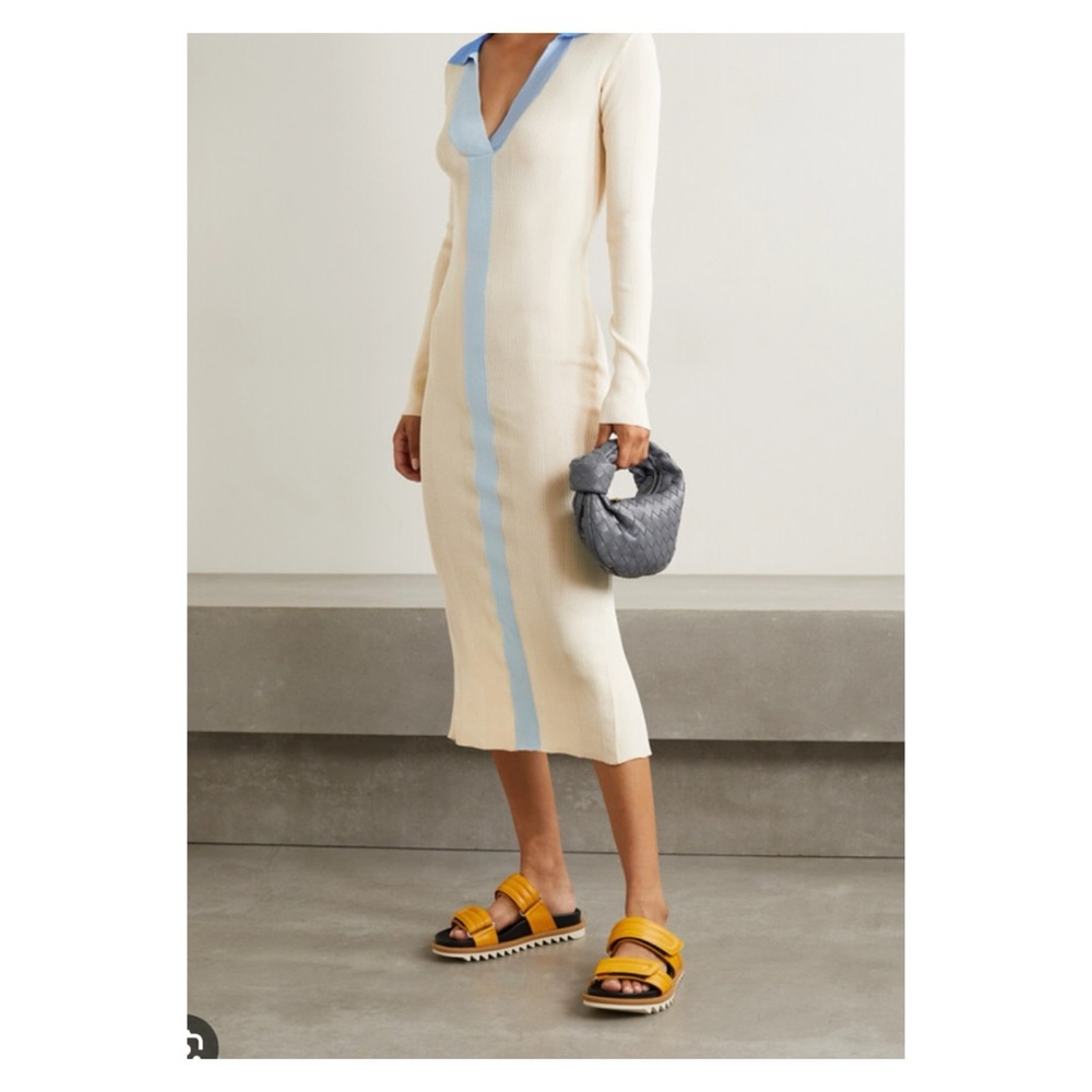 REMAIN BIRGER CHRISTENSEN Joy Knit Long Sleeve Ribbed Midi Dress Cream US 4